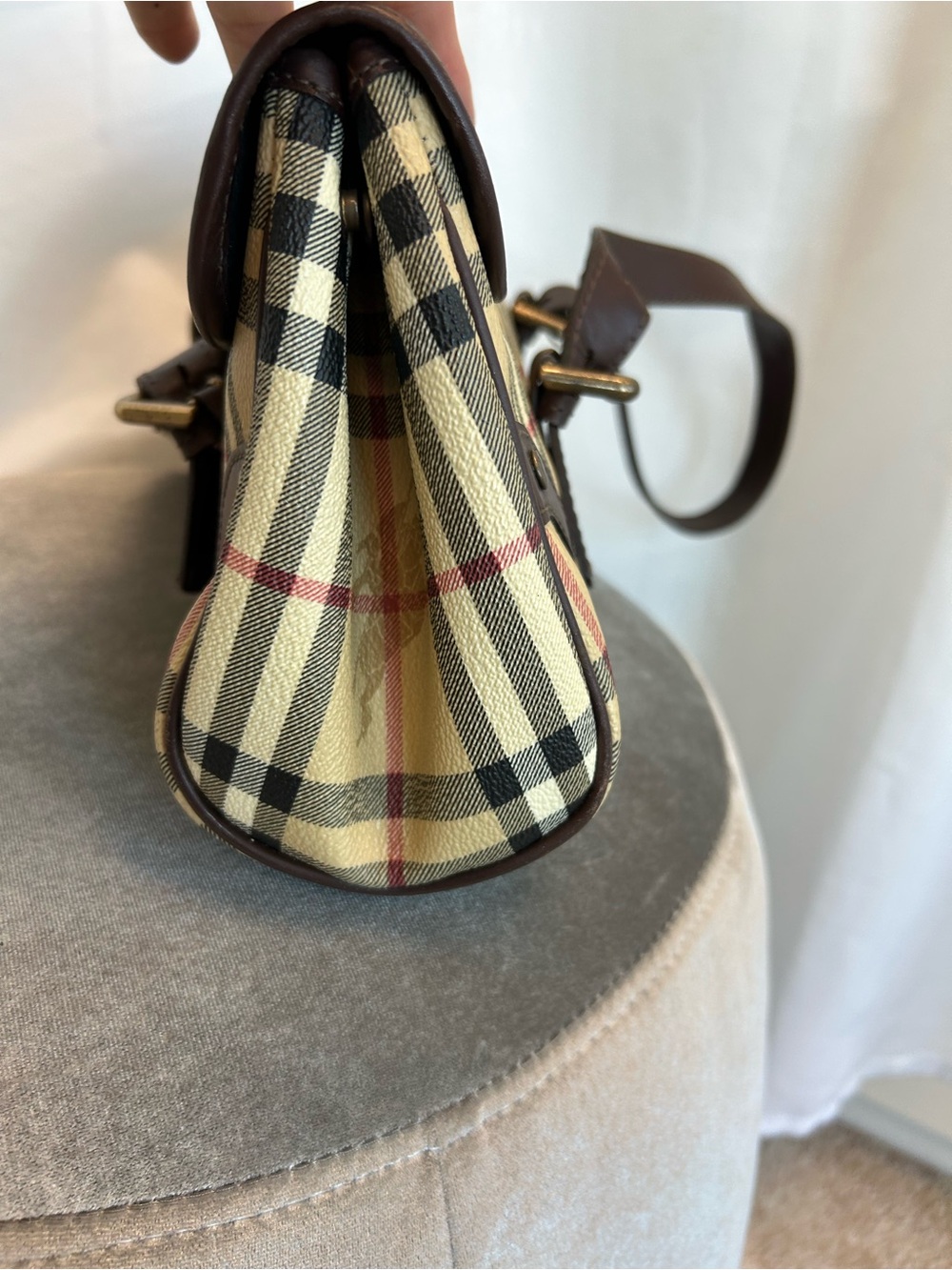 Burberry Haymarket Check Coated Canvas shoulder bag brown leather trim - Picture 5 of 17